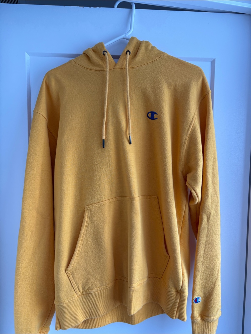 Champion Men's Mustard Yellow Pullover Hoodie with Logo